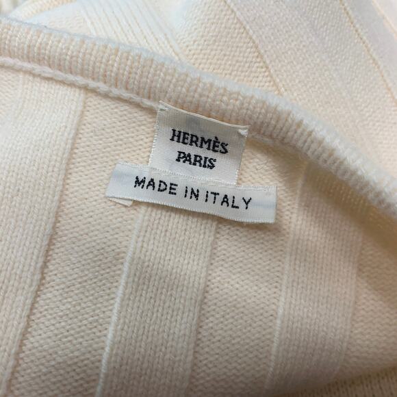 HERMES Size 6 Cream Virgin Wool Textured Sweater - Picture 6 of 7